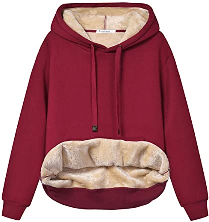 Haellun Womens Casual Winter Warm Fleece Sherpa Lined Pullover Hooded Sweatshirt