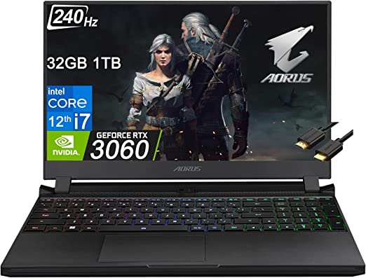 2022 GIGABYTE AORUS 15 KE4 (15.6" FHD 240Hz, Intel 12th Gen i7-12700H, 32GB RAM, 1TB SSD, GeForce RTX 3060 6GB), Thin Bezel IPS Gaming Laptop, Thunderbolt 4, RGB Backlit, IST Cable, Win 11 Home