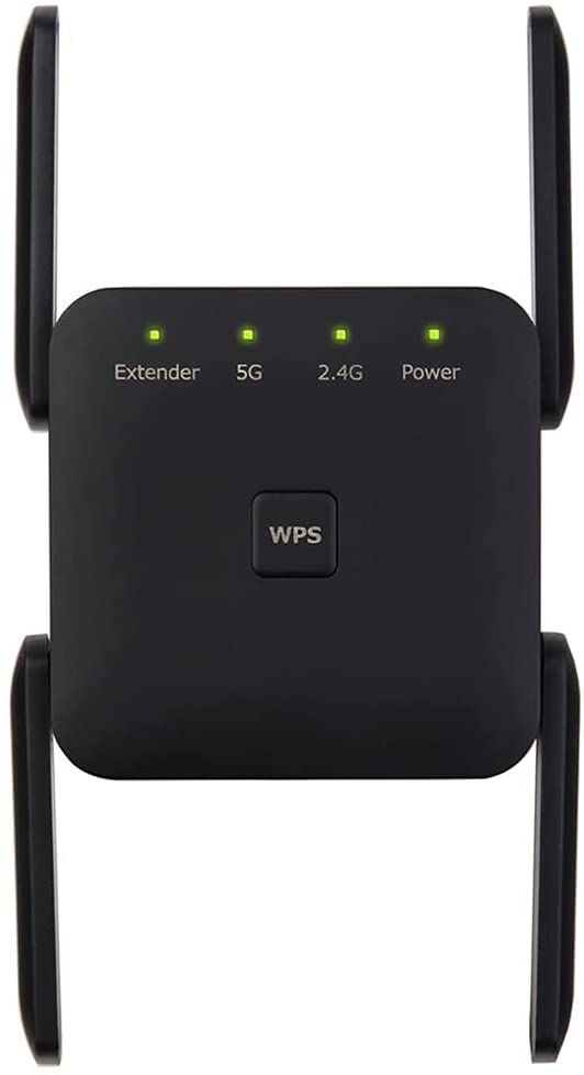 Repetidor WiFi, 1200Mbps 2.4 GHz y 5GHz Extensor WiFi Inalámbrico Amplificador Señal de WiFi Doble Banda, Enrutador Inalámbrico Extensor de Red WiFi,Repertidor/Ap Modo/WPS Modos, 4 Antenas Externas