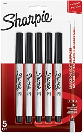 Sharpie ULTRA FINE POINT Marker Permanent, Permanent Marker Ultra Fine, 5-Carded, Black Ink (37665PP)