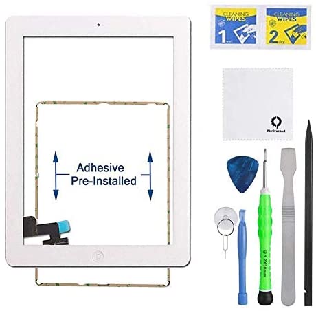 iPad 2 Screen Replacement,FixCracked iPad 2 Digitizer Touch Screen Front Glass Assembly White-Includes Home Button   Camera Holder   PreInstalled Adhesive with tools kit