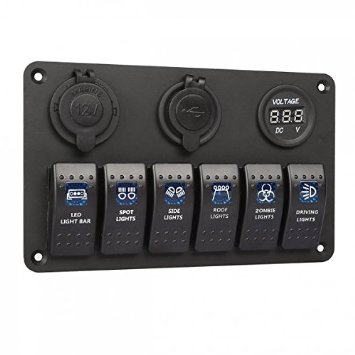 Generic Marine/Boat Car 6 Gang Switch Panel with Light 5 Pin On/Off Rocker Switch
