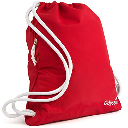 Odyseaco Deluxe Drawstring Gym Bag- Waterproof Swimming Bag With Large Zip Pocket Best For School, PE & Sports, Drawstring Backpack