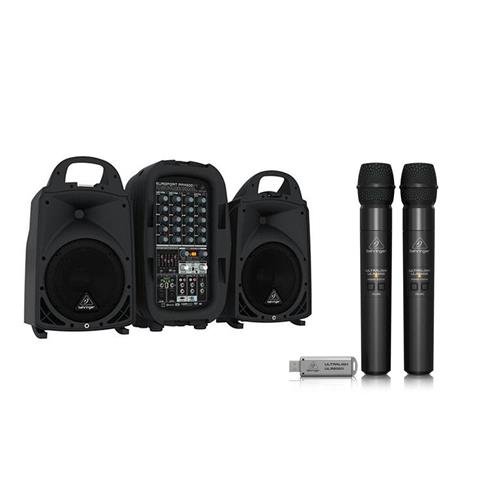 Behringer Europort PPA500BT Ultra-Compact 500-Watt6-Channel PA System with Bluetooth Technology, Wireless Mic Option - With Behringer Ultralink 2.4 GHz Digital Wireless System, Includes 2 Mics