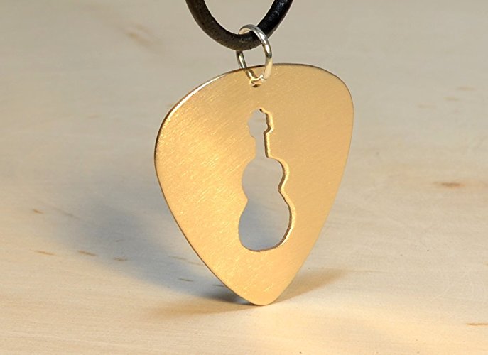 guitar pick necklace in bronze