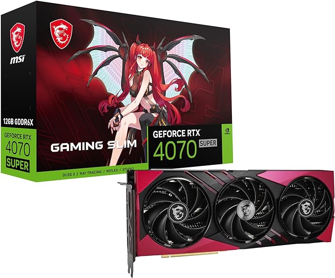 MSI Gaming RTX 4070 Super 12G Gaming X Slim MLG Graphics Card (NVIDIA RTX 4070 Super, 192-Bit, Boost Clock: 2655 MHz, 12GB GDRR6X 21 Gbps, HDMI/DP, Ada Lovelace Architecture)