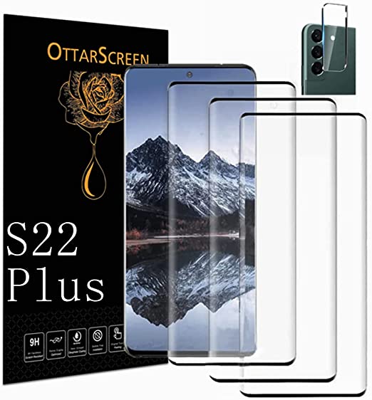 Galaxy S22  Plus Screen Protector 【3 1 Pack】With Camera Lens Protector, Compatible Fingerprint Easy Installation 3D Glass 9H Hardness Tempered Glass Screen Protector for Samsung Galaxy S22 Plus 5G