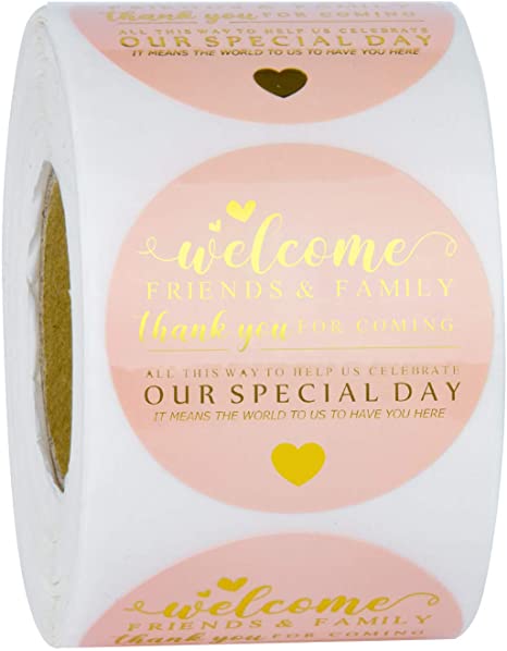 WRAPAHOLIC Welcome Wedding Favor Stickers - Gold Foil Design Wedding Favor Labels, Wedding Welcome Stickers - 2 x 2 Inch 500 Total Labels