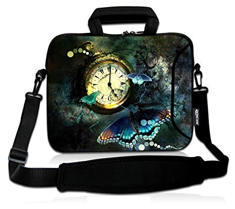 RICHEN 11" 11.6" 12" 12.5" 13" inch Case Laptop/Chromebook/Ultrabook/Notebook PC Messenger Bag Tablet Travel Case Neoprene Handle Sleeve with Shoulder Strap (Clock &Butterfly)