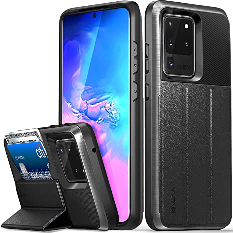 Vena Galaxy S20 Ultra Wallet Case, vCommute (Military Grade Drop Protection) Flip Leather Cover Card Slot Holder with Kickstand, Designed for Samsung Galaxy S20 Ultra (6.9-inch) - Space Gray