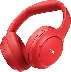 TOZO HT2 Hybrid Active Noise Cancelling Headphones, Wireless Over Ear Bluetooth Headphones, 60H Playtime, Hi-Res Audio Custom EQ via App Deep Bass Comfort Fit Ear Cups, for Home Office Travel Dark Red