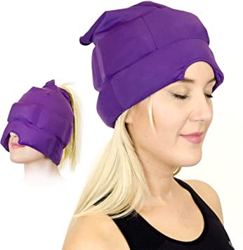 Headache and Migraine Relief Cap - A Headache Ice Mask or Hat used for Migraines and Tension Headache Relief. Stretchy, comfortable, Dark and Cool (by Magic Gel)