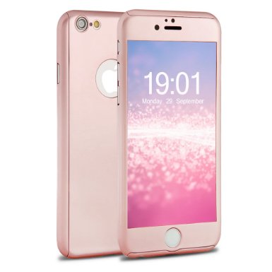iPhone 6 Plus Case Arozell Full-Body Coverage Ultra-Slim Hard Case with Tempered Glass Screen Protector for iPhone 6 Plus 55 2014 - Rose Gold