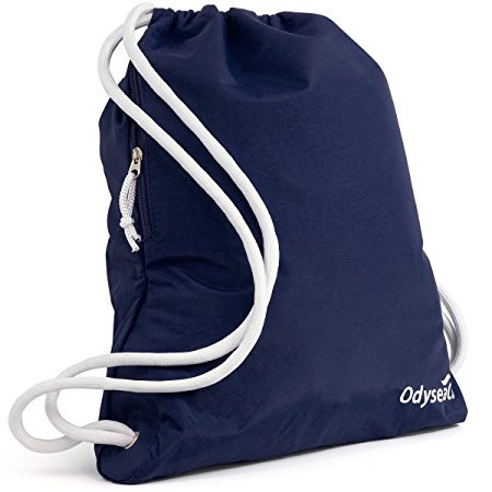 Odyseaco Deluxe Drawstring Gym Bag- Waterproof Swimming Rucksack With Large Zip Pocket Best For School, PE & Sports