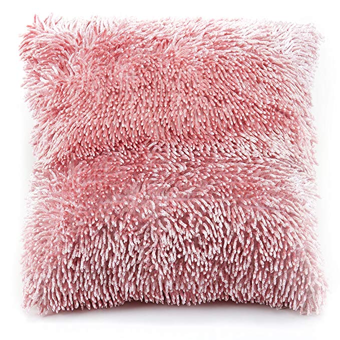 Home Dynamix Nicole Miller Kids Disco Popcorn Chenille Twisted Shag Alternative Faux Fur Toss Pillow 20"x20" Square Pink