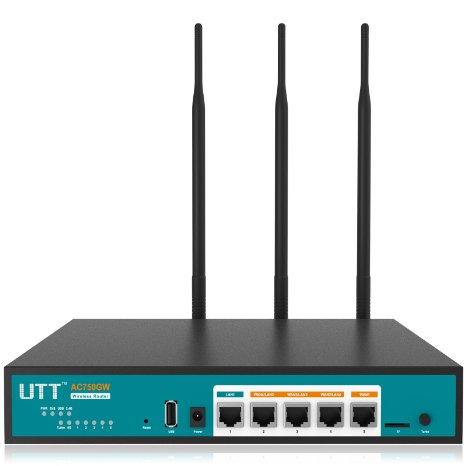 UTT AC750GW Dual Band Wireless AC Gigabit VPN Router, Dual  WAN Ports, Supports IPSec/PPTP VPN, 750Mbps, 7dBi Detachable Antennas, USB for File Sharing, Metal Housing