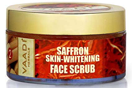 VAADI HERBALS Face Scrub Herbal Cream Prevent Dark Spots Formation And Reduce Uneven Pigmentation Unclog Pores Remove Dead Skin Cells And Blackheads (Saffron Skin-Whitening Walnut Scrub)