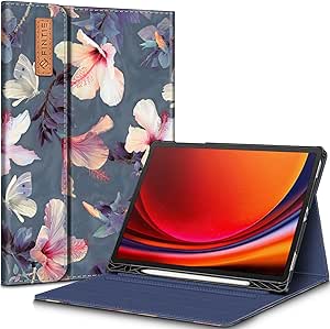 Fintie Case for Samsung Galaxy Tab S9 11 Inch 2023 Model (SM-X710/X716B/X718U) with Built-in S Pen Holder, Multiple Angle Portfolio Business Cover with Pocket Auto Sleep/Wake, Blooming Hibiscus