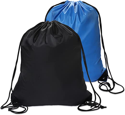 2PCS Drawstring Bags PE Bags Drawstring Gym Bag Black Draw String Bags Drawstring Backpack for Sports, School, Gym, Travel, Swimming, Beach