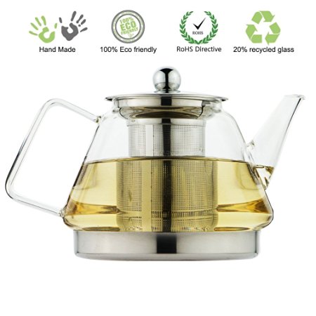 ToYo Hofu Heat Resistant Borosilicate Clear Glass Tea Pot Induction Kettle Coffee Flower Teapot with Stainless Steel Infuser and Lid,1000ml /33 Oz