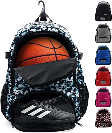 ZOEA Large Basketball Bag - Backpack for Basketball, Soccer & Volleyball Football Gym Includes Shoe & Ball & Laptop Compartment