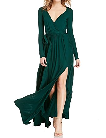 Gameyly Women's Long Sleeve Slit Full Length Maxi Dress