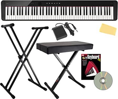 Casio Privia PX-S1100 88-Key Slim Digitial Console Piano Bundle with Adjustable Stand, Bench, Sustain Pedal, Instructional Book, Austin Bazaar Instructional DVD, and Polishing Cloth - Black