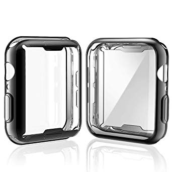 [2-Pack] Julk Case for Apple Watch Series 4 Screen Protector 44mm, 2018 New iWatch Overall Protective Case TPU HD Black Ultra-Thin Cover for Apple Watch Series 4 (1 Black 1 Transparent)