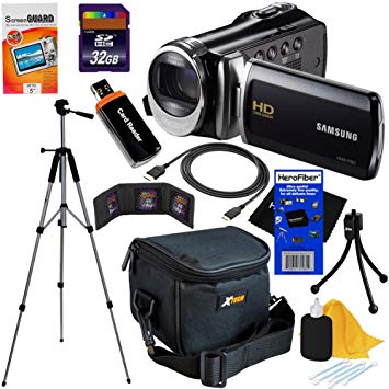 HeroFiber Samsung HMX-F90 Black Camcorder with 2.7" LCD Screen and HD Video Recording   10pc Bundle 32GB Deluxe Accessory Kit w Ultra Gentle Cleaning Cloth