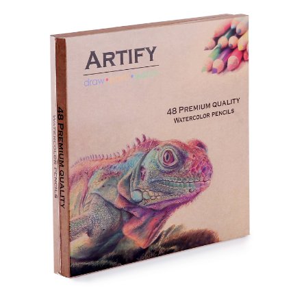 Artify 48 Pcs Artist Grade High Quality Watercolor Pencils with 2 Outline Pencils a Set of Water Soluble Colored Pencils Accessories Sharpener Eraser and Blending Brush Money Back Guarantee
