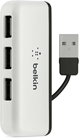 Belkin Portable 4 Port Travel USB Hub, White/Black