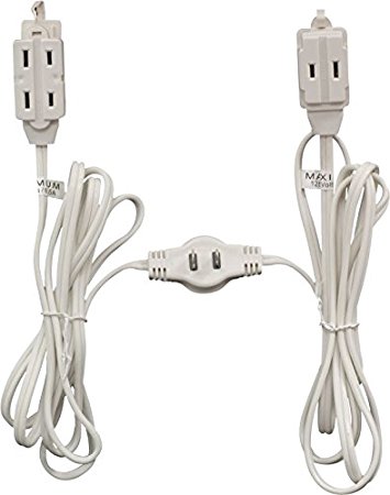 GE "Twin" Extension Cord - 12 ft cord - 6 feet on each side - Flat Head (Wall Hugger) plug - 6 Polarized Outlets with safety cover