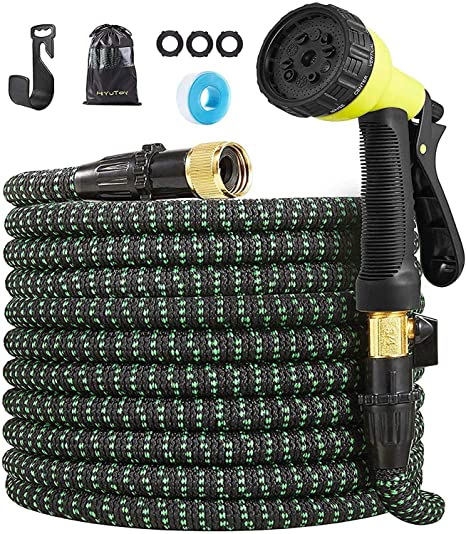 HIYUTOY Garden Hose Expandable Hose - Heavy Duty Flexible Leakproof Hose-10-Pattern High-Pressure Water Spray Nozzle & Bag & Plastic Holder.No Kink Tangle-Free Pocket Water Hose