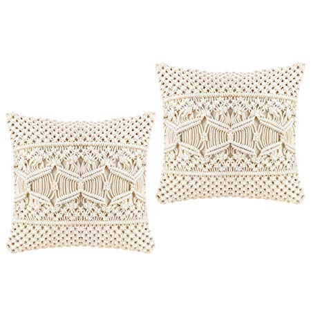 Mkono Throw Pillow Cover Macrame Cushion Case (Pillow Inserts Not Included) Set of 2 Decorative Pillowcase for Bed Sofa Couch Bench Car Boho Home Decor, 17 Inches