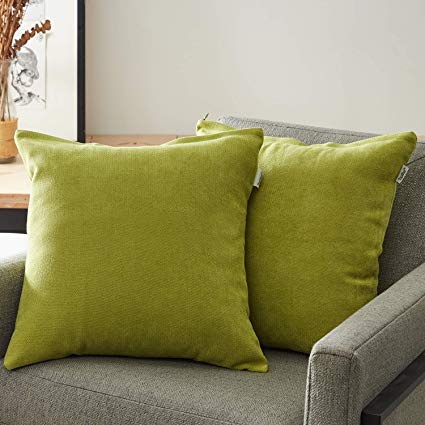 Top Finel Cotton Linen Decorative Throws Pillows Cushions Covers Creative Pillowcase for Sofa Bedroom Pack of 2 18x18 Inch, Green