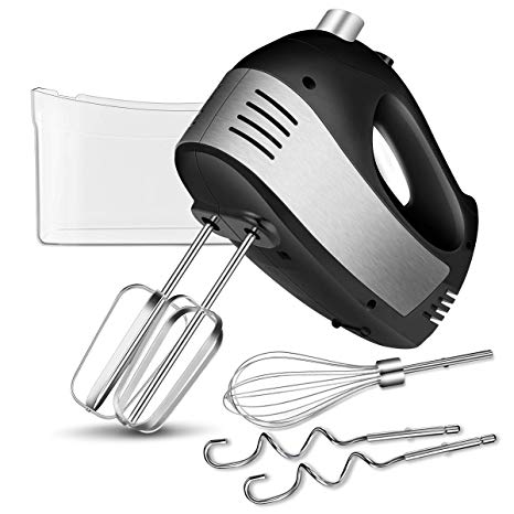 Hand Mixer Electric with Turbo Handheld, 5-Speed Hand Mixer Kitchen with 2 Wider Beaters, 2 Dough Hooks and a Balloon Whisk (Dark black)