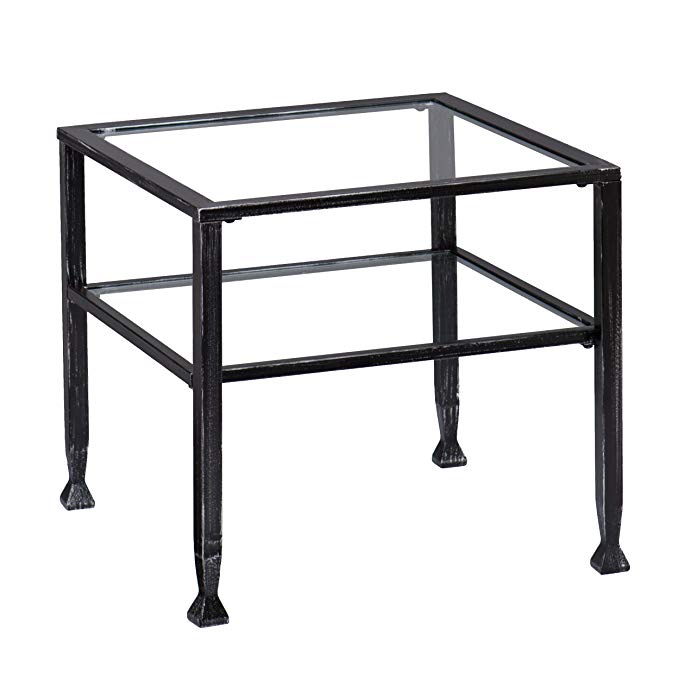 Southern Enterprises Glass Bunching Cocktail Coffee Table, Black with Silver Distressed Finish