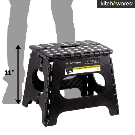 Kitch N Wares - 11 Inch Heavy-Duty Quality Folding Step Stool With Handle - Safe Non Slip Surface For Kids And Adults - Super Handy Saves Space For Work And Home - Super Strong Holds Up To 300 Pounds