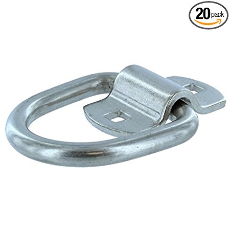 (20 Pack) 2 5/16" D-Ring Tie Down with Mounting Bracket (White Zinc Plated Steel, 12,000 lbs. B.S.)