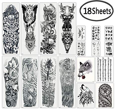 DaLin Extra Large Black Full Arm Temporary Tattoos and Half Arm Tattoo Sleeves for Men Women, 18 Sheets (Collection 3)