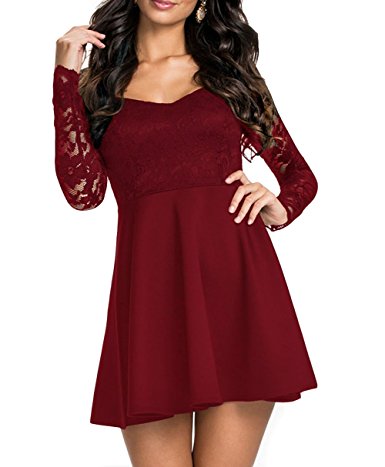 NuoReel Women's Lace Bodice Skater Dress