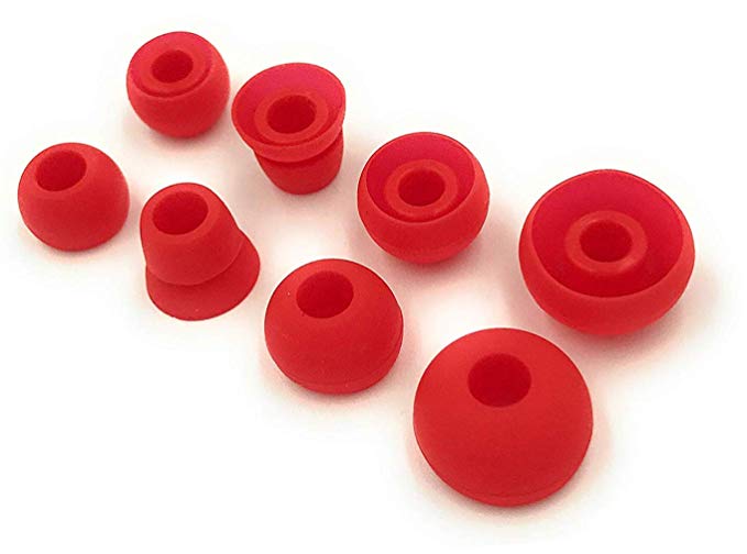 Softround Replacement Earbud Tips for Beats by Dr. Dre Powerbeats3 Powerbeats2 Wireless Stereo Headphones - Small, Medium, Large, and Double Flange (8pcs) (REd)
