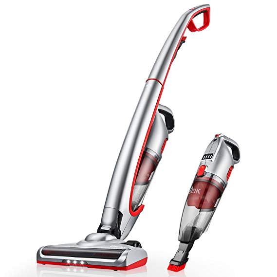 Deik Vacuum Cleaner, Cordless Vacuum Cleaner High Power & Long Lasting Rechargeable Battery, 2 in 1 Lightweight Bagless Handheld Stick Vacuum LED Lights - Silver