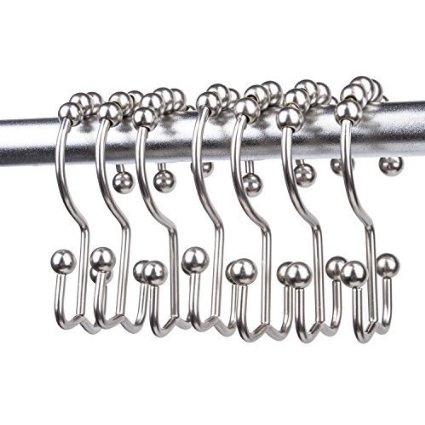 Imiee Shower Curtain Rings Hooks with Mills Metal Double Glide Polished Chrome , Set of 12