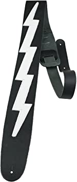 Perris Leathers BLB-218 Leather Guitar Strap (Lightning Bolt) 44.5" to 53" Adjustable Length, 2.5” Inch Wide, Straps Fit Acoustic, Bass and Electric Guitars,BLACK W/WHITE LIGHTNING BOLT