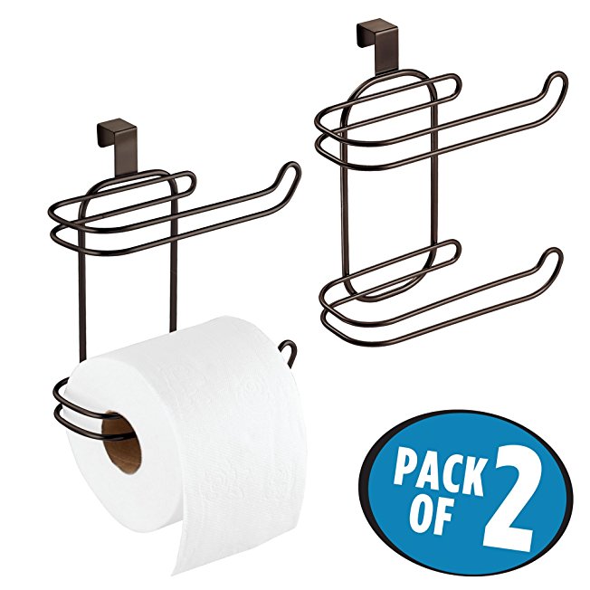 mDesign Over-the-Tank Toilet Paper Double Roll Holder for Bathroom Storage - Pack of 2, Bronze