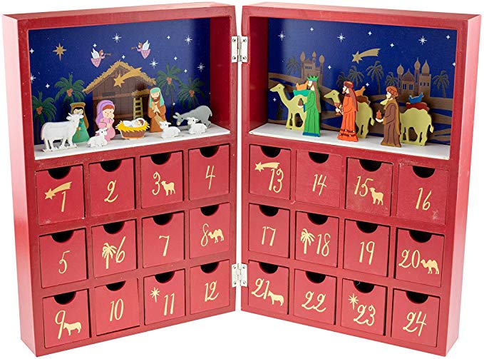 Clever Creations Nativity Scene Christmas Book Advent Calendar - 3 Wisemen and Baby Jesus - Cute Holiday Decorations - Premium Christmas Decor - Solid Wood Construction - 8.25 in x 2 in x 10 in