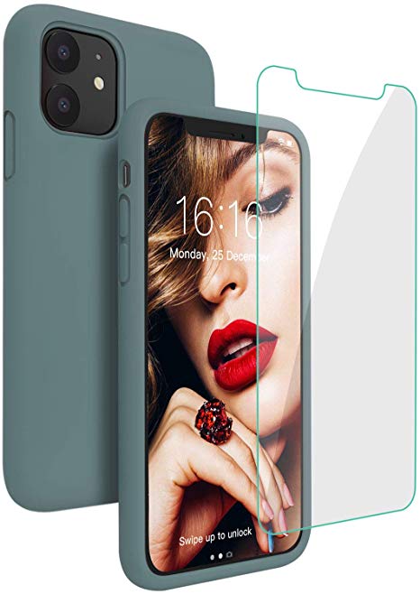 JASBON Case for iPhone 11 Case,Silicone Shockproof Phone Case with Free Screen Protector,Gel Rubber Case Full Body Protection Drop Protection Cover for iPhone 11 6.1 inch(2019)-Midnight Green