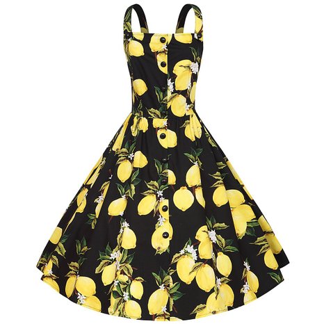 Vintage 1950s style 50s Rockabilly Lemon print Garden Party Picnic Dress(YAZACO)