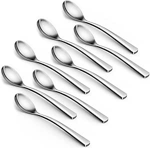 Coffee Spoons,8-Piece GLAMFIELDS 6.15" Teaspoons with a Long Handle, Demitasse Espresso Spoons Set Food Grade Stainless Steel Small Serving Spoons for Dessert